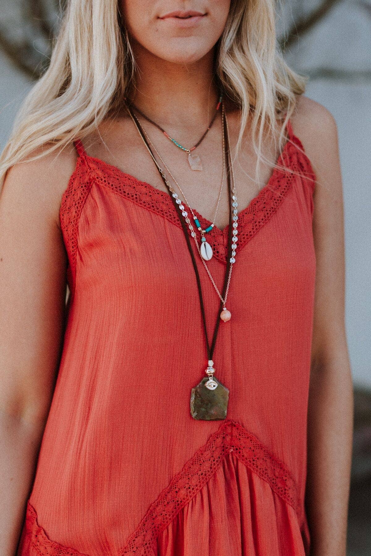 Giselle Stone and Shell Boho Necklace - Turquoise