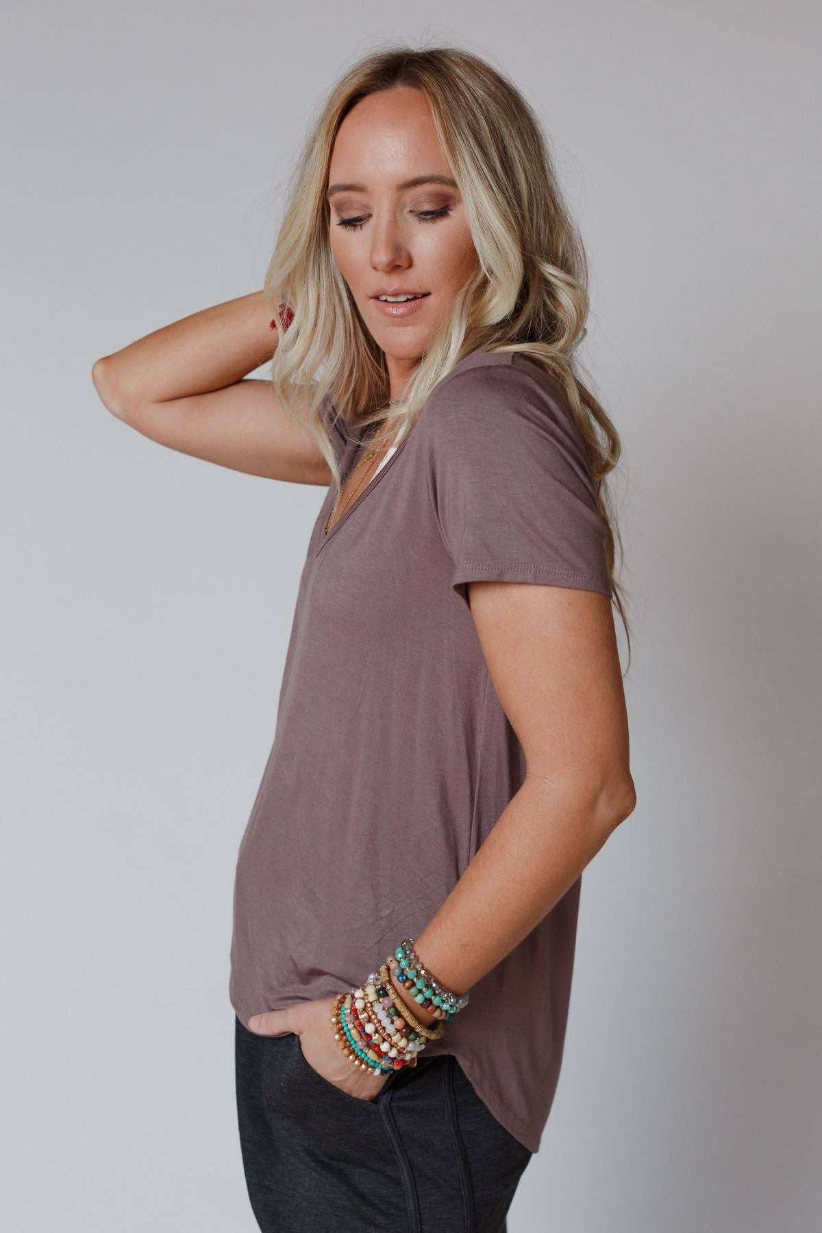 Scoop Neck Bralette Tee - Mocha