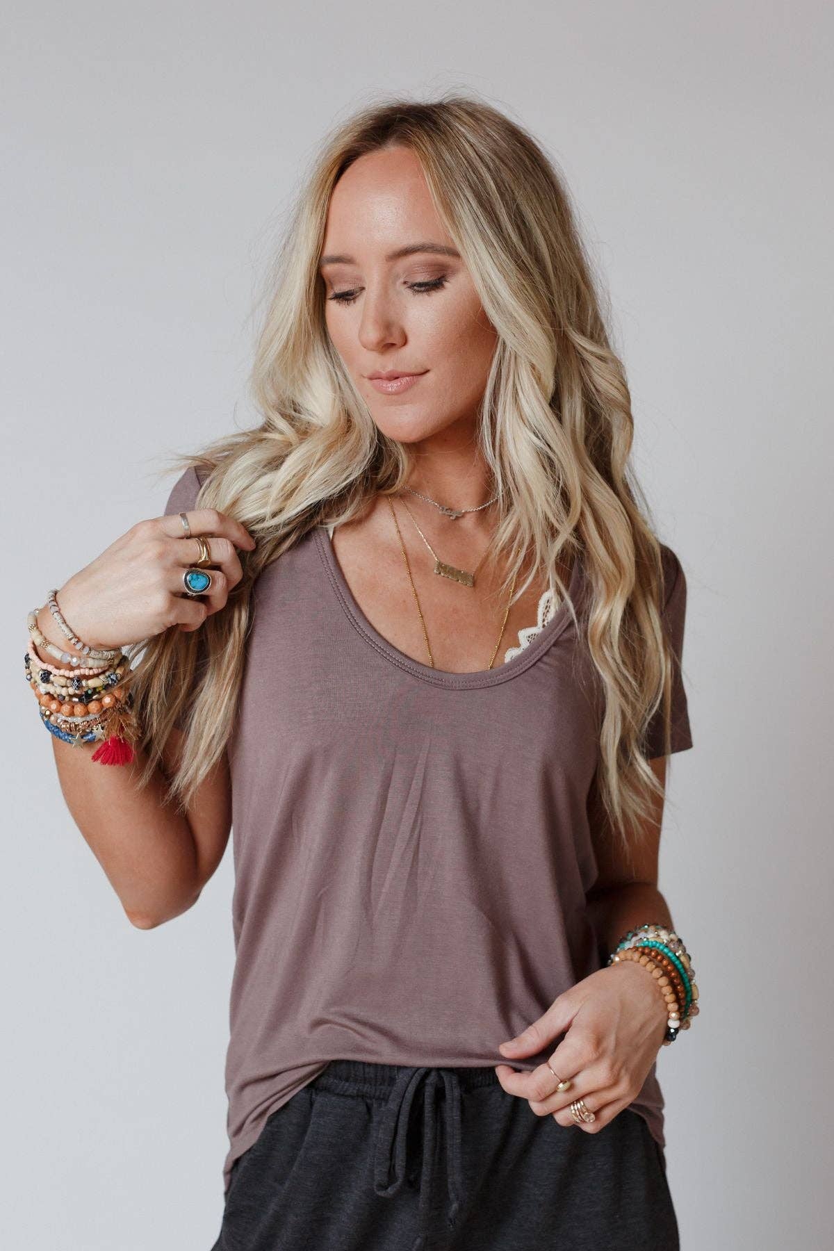 Scoop Neck Bralette Tee - Mocha