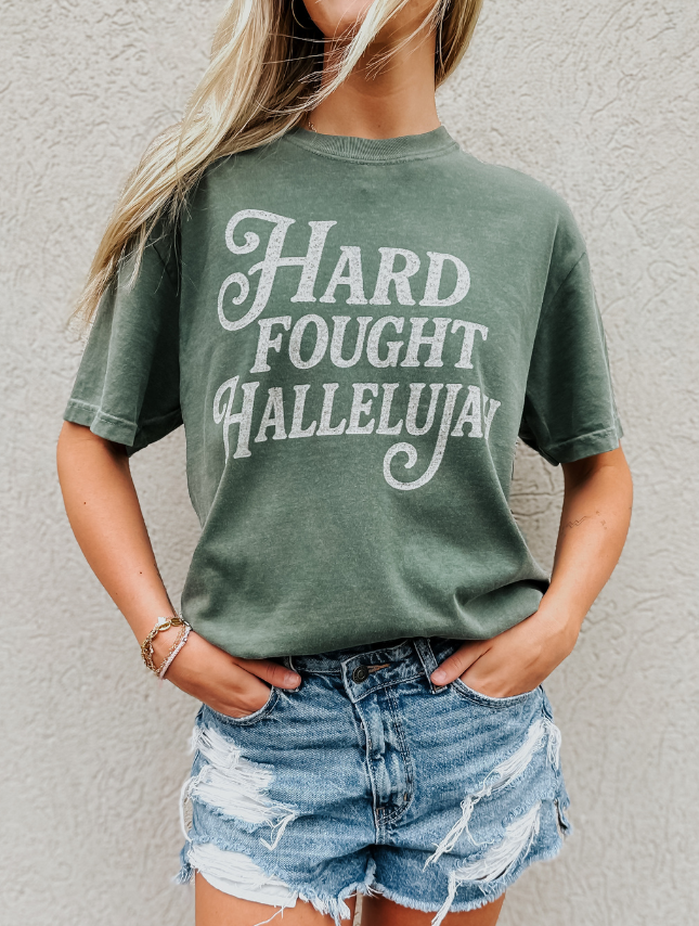 Hard Fought Hallelujah Tee: Moss / XL