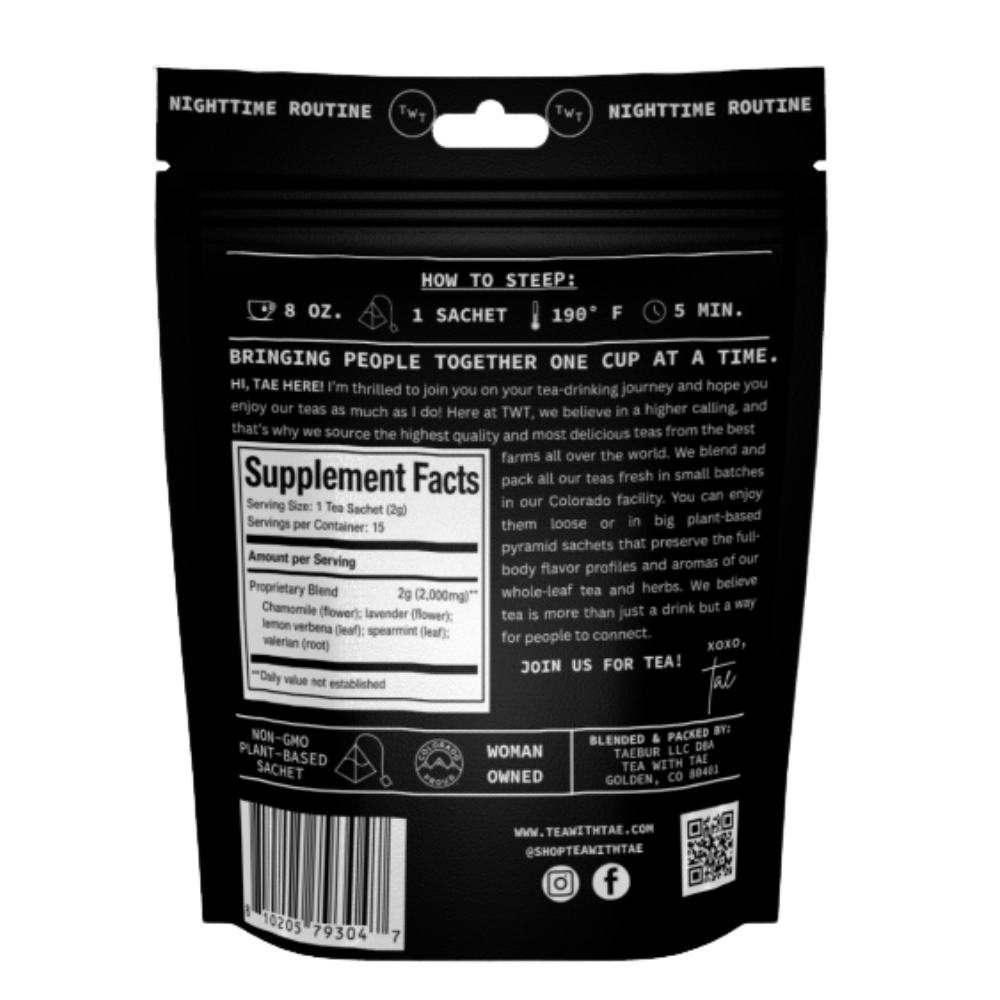 Nighttime Routine Herbal Tea Pouch (15 Tea bags) for retail: 15 Sachets