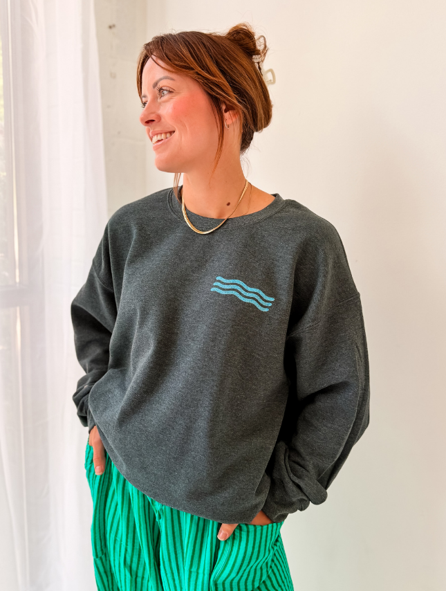 Colorful Be Still Sweatshirt: Heather Charcoal / S