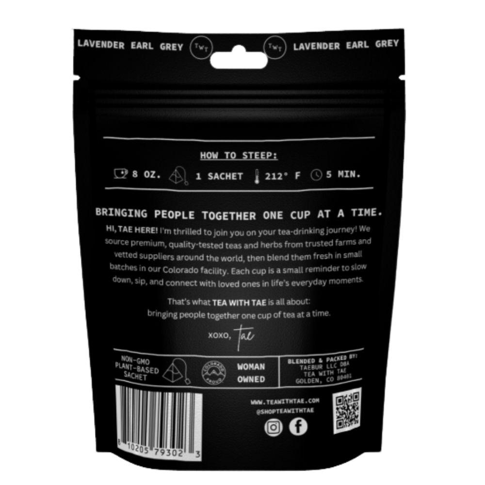 Lavender Earl Grey Black Tea Pouch (15 Tea bags) for retail: 15 Sachets