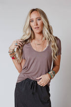 Scoop Neck Bralette Tee - Mocha