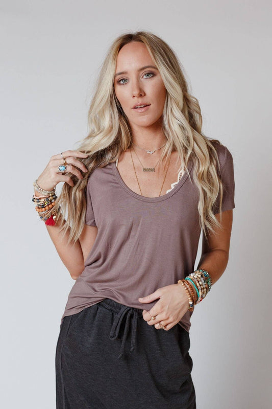 Scoop Neck Bralette Tee - Mocha