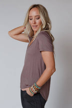 Scoop Neck Bralette Tee - Mocha