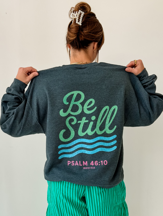 Colorful Be Still Sweatshirt: Heather Charcoal / XL