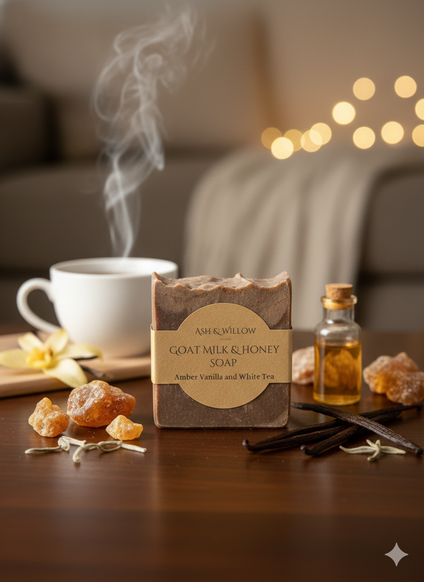 Amber Vanilla & White Tea Goat Milk & Honey Soap