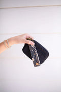 Canvas Wristlet Keychain- Black Tan Flower