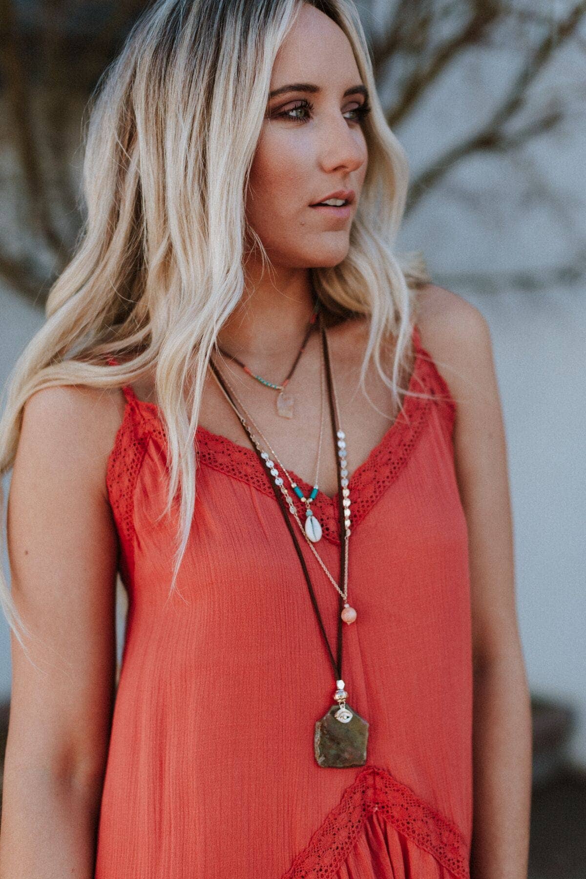 Giselle Stone and Shell Boho Necklace - Turquoise