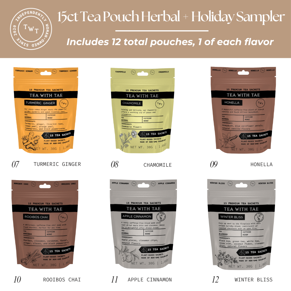 15ct Tea Pouch Herbal + Holiday Sampler (Case pack of 12 pouches)