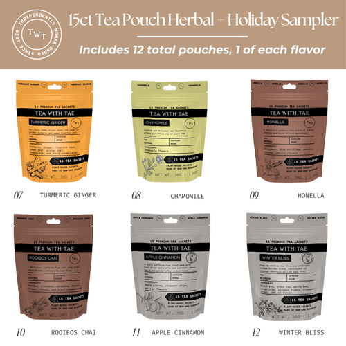 15ct Tea Pouch Herbal + Holiday Sampler (Case pack of 12 pouches)