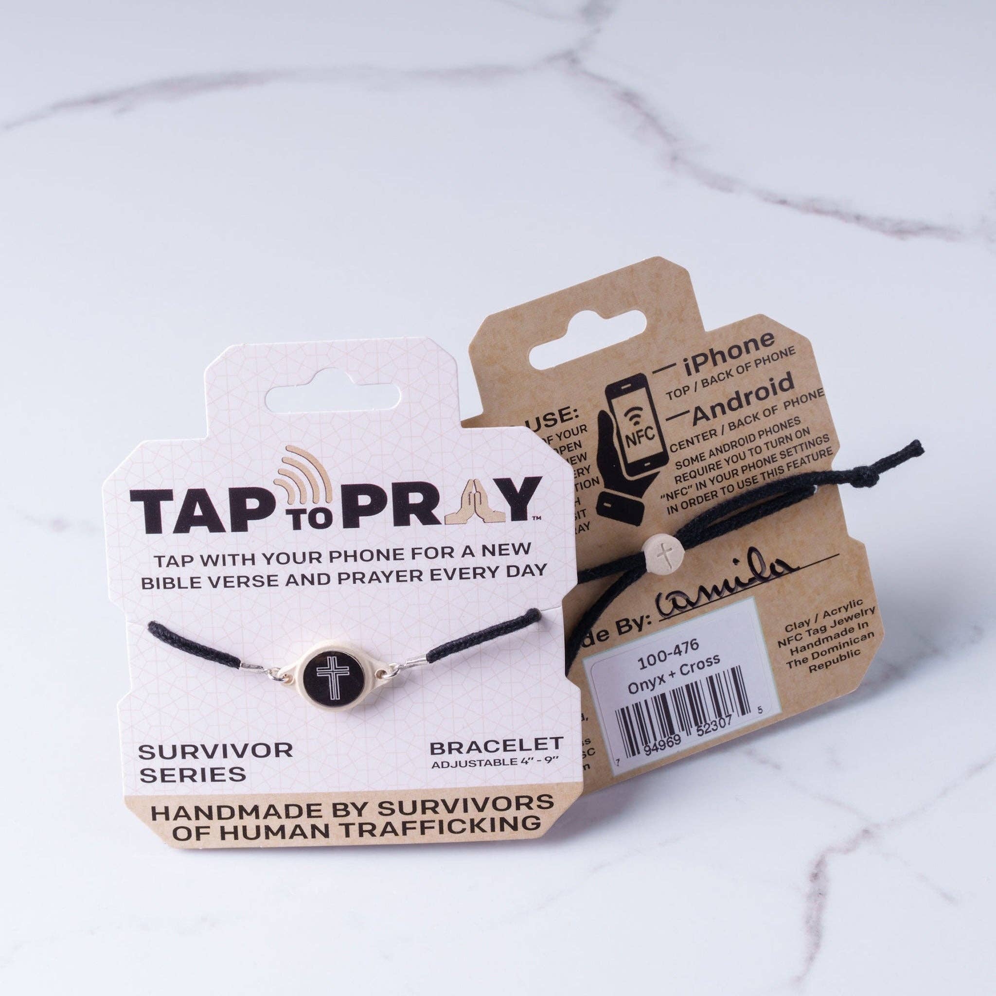 Tap To Pray® Survivor Series Bracelet: Onyx + Cross