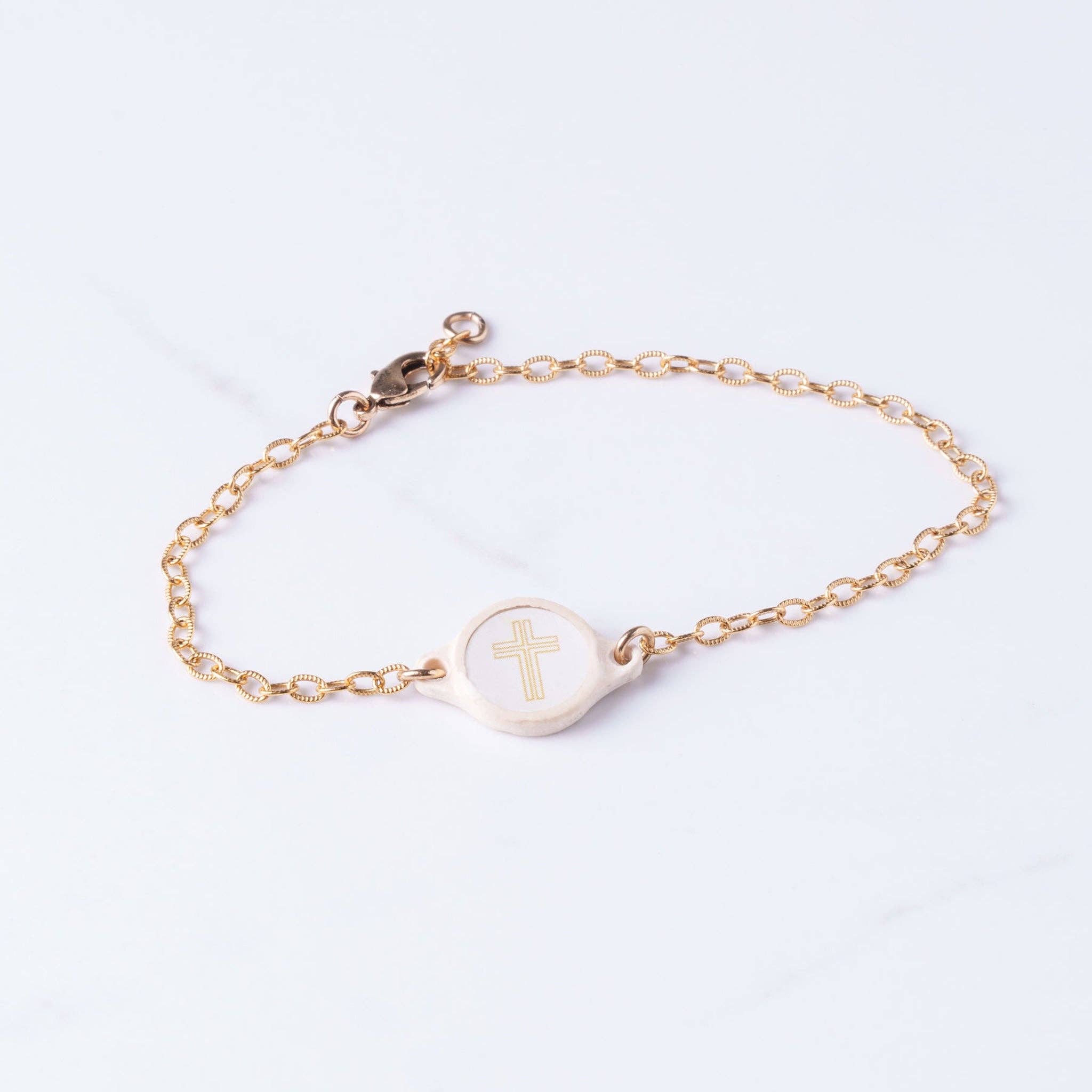 Tap To Pray® Survivor Series Bracelet: 14K Gold-Plated + Vanilla Cross