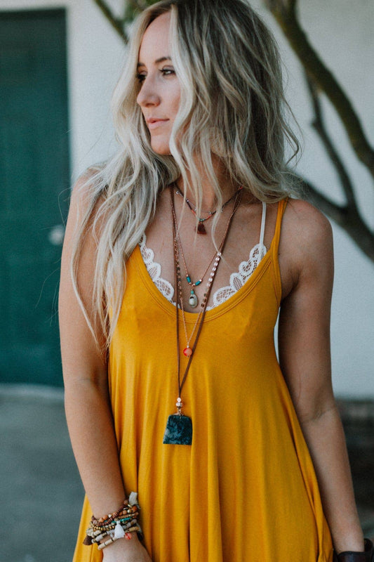 Giselle Stone and Shell Boho Necklace - Turquoise